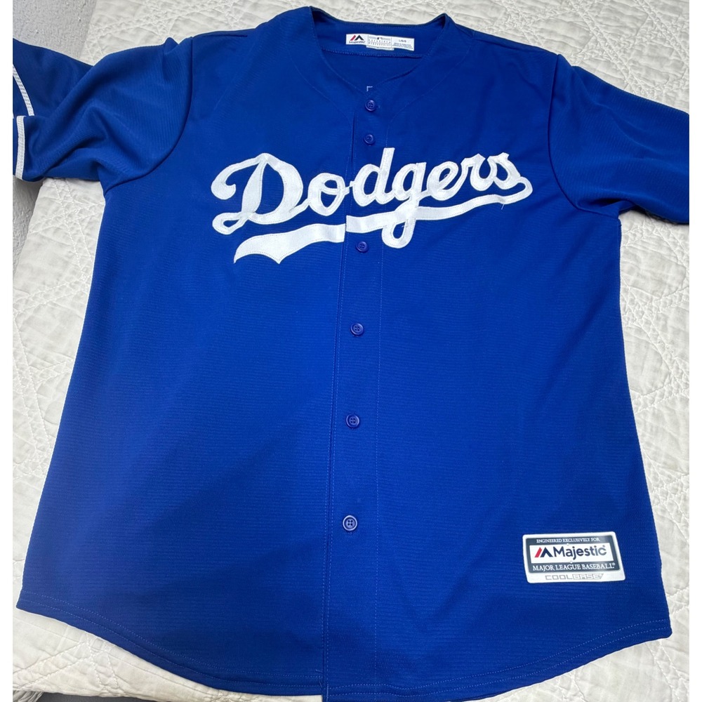 Majestic LA Dodgers Baseball Jersey Mens Large Blue Cody Bellinger 35 Cool Base
